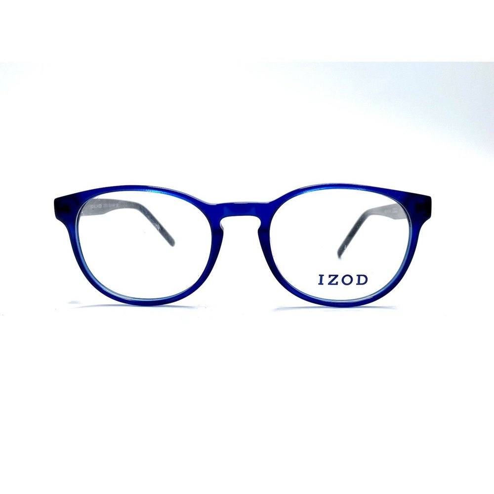 New IZOD Blue Clear Round Oval Glasses Black Temples Italy IZ 2105 50 18 145